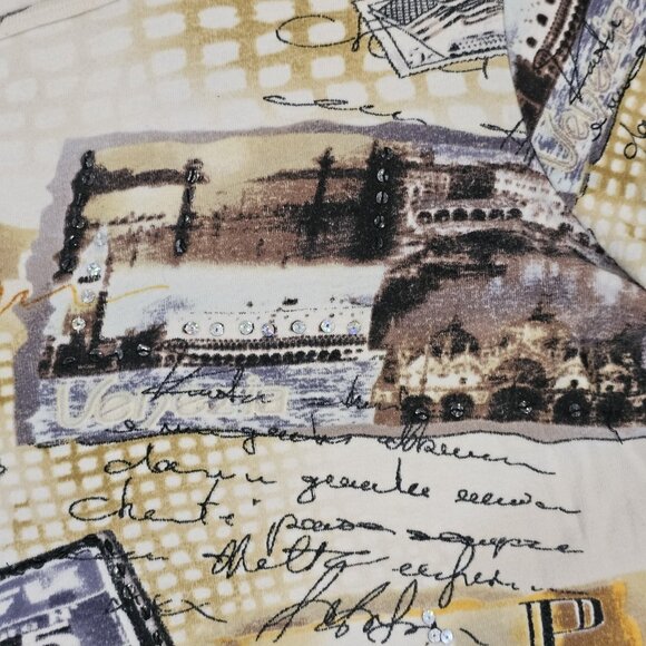 CJ Banks Paris France Knit Shirt Top 3/4 Sleeve Sequins White Cream Sz 2X Casual - Picture 4 of 10